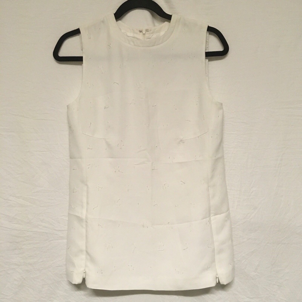 Opening Ceremony Medium White Sleeveless Blouse Tunic Round Neck Textured Zipper